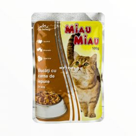 Hrană umedă pt pisici Miau Miau Bucăți cu carne de iepure în sos 100gr